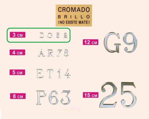 Letras y Números Cromo Brillo 30mm Del Pino LN0001CR03