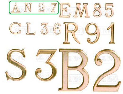 Letras y Números Latón Brillo 30mm Del Pino LN0001LP03