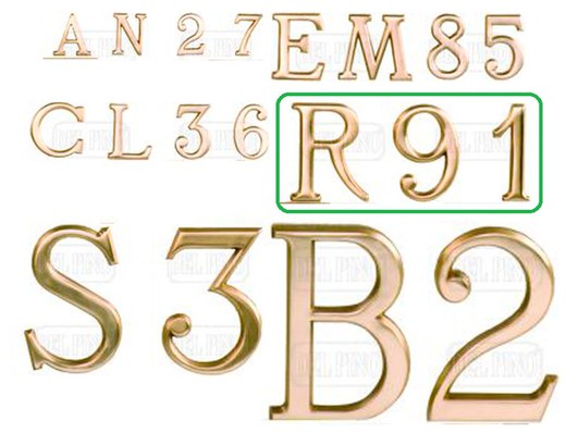 Letras y Números Latón Brillo 80mm Del Pino LN0001LP08