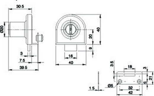 Serrure pour porte vitrée, 1 vantail, 2917 Ojmar CM0917ZC00