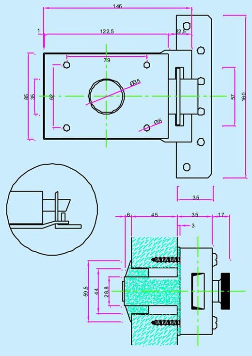 Serrure en applique 304 INCECA, gâche et clé CO1067