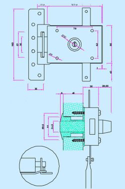 Serrure en applique INCECA 309-310 avec gâche et clé plate multipoints CO1064
