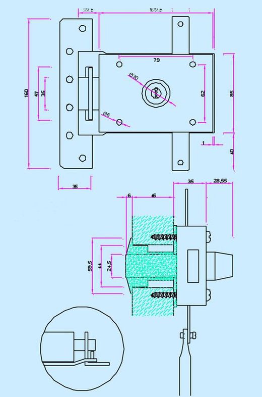 Serrure en applique INCECA 309-310 avec gâche et clé plate multipoints CO1064