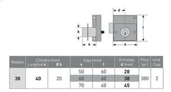 Serrure en applique avec cylindre 38 URKO CO0038