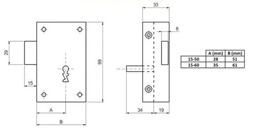 Serrure en applique, clé uniquement, 15 Ilargi CO0236