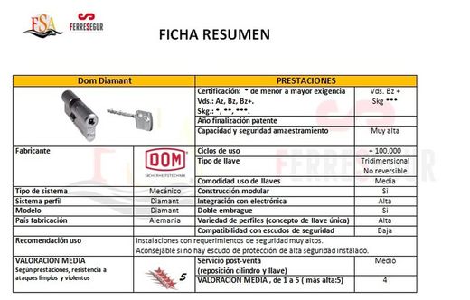 Cylindre de sécurité Diamant DOM CC5800AI70