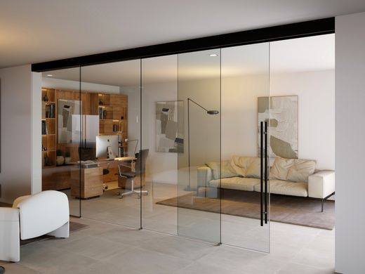 Porte coulissante SV - Porte télescopique bidirectionnelle - Verre parfait Multiplo