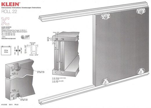 Guide de glissement pour meubles Klein GM316 Rouleau 22