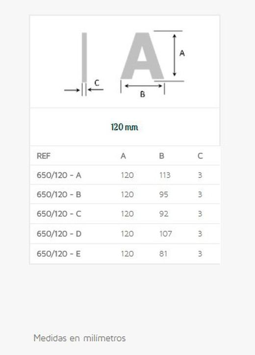 Lettre 651 120 mm Evi LN010A