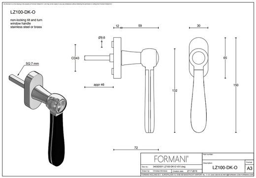 Manivelle de fenêtre Formani LZ100-DK-O Bosco MV3300