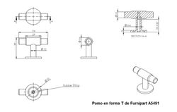 Bouton de porte en forme de T Furnipart A5491