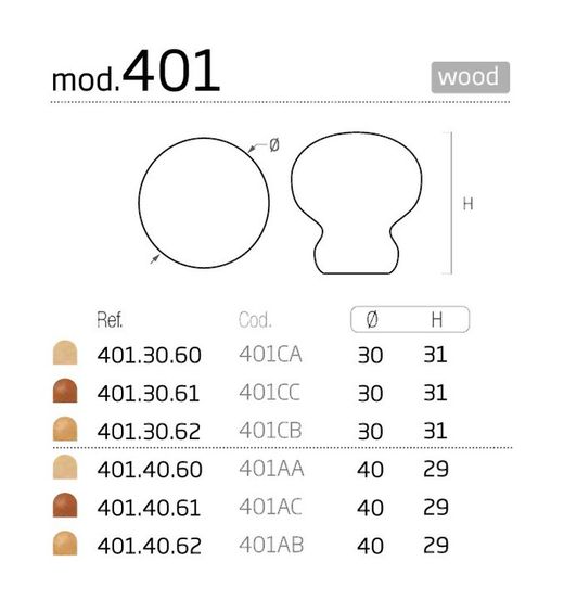 Bouton en bois Bolet 401 Nesu A4803
