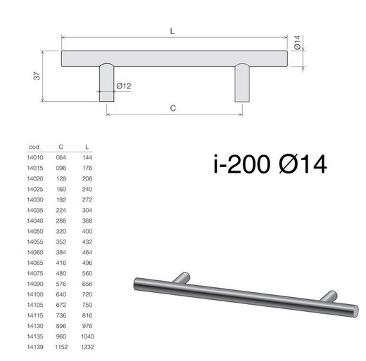 Poignée tubulaire I200 Didheya A1200