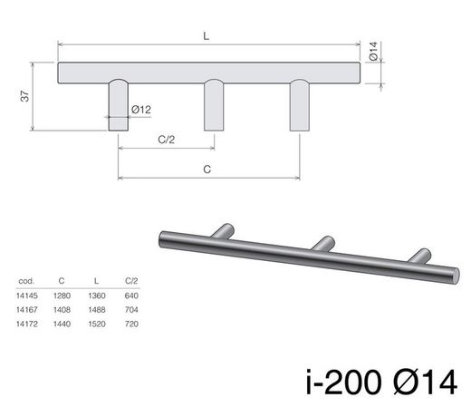 Poignée tubulaire I200 Didheya A1200